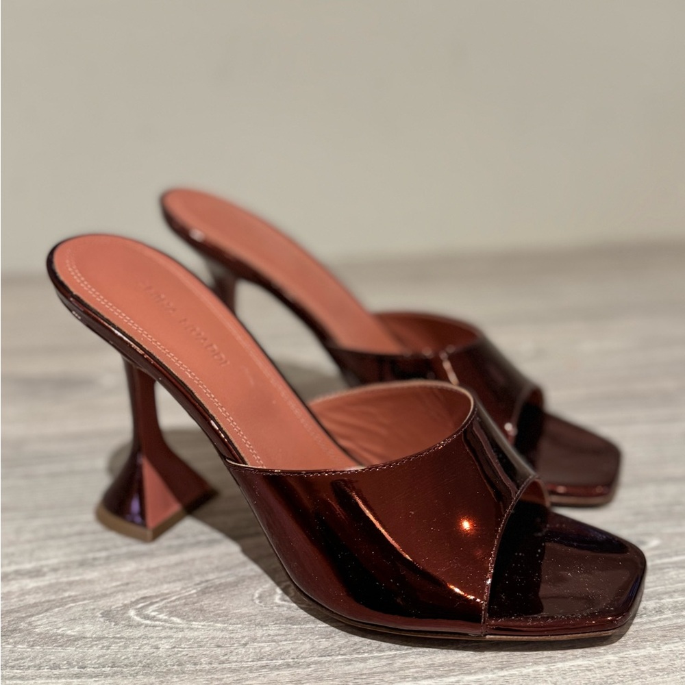 LIKE NEW!! Amina Muaddi Brown Sculptural Heeled Shoes womens 38